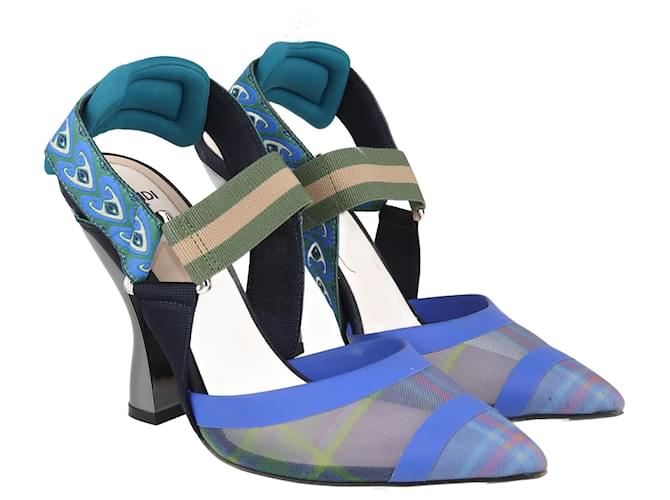 Fendi Zapatos de tacón con tira trasera Colibri con ribete multicolor Lienzo  ref.1105893