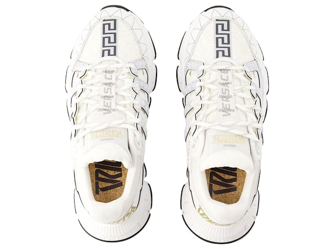 Trigreca Sneakers - Versace - Fabric - White Leather Pony-style calfskin  ref.1105921