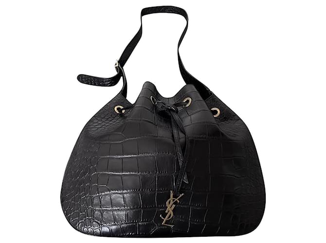 Saint Laurent Medium Paris VII Hobo Croc Effect Bag in Black Leather  ref.1105923