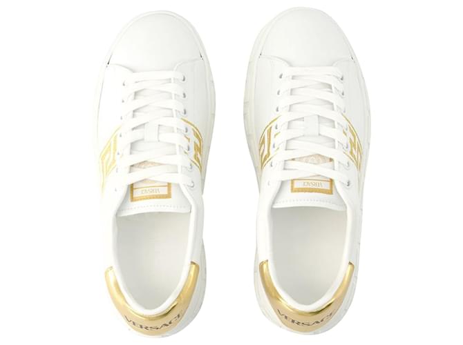 La Greca Sneakers - Versace - Embroidery - White/Gold Leather  ref.1105925