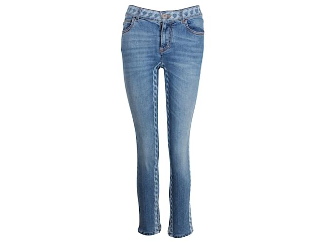 Jeans denim slim fit con stampa catena Chanel in cotone blu  ref.1105929