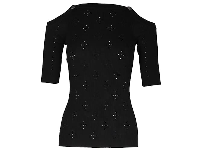 Chanel Top de malha com ombro frio em lã preta Preto  ref.1105938