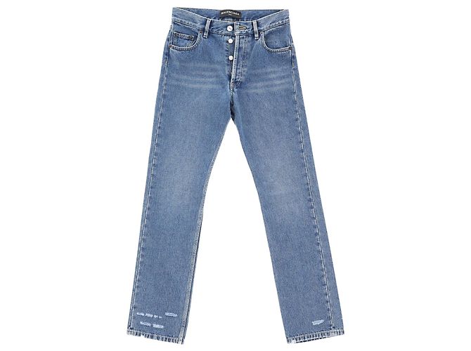 Jeans Balenciaga Slim Fit Distressed in cotone Blu