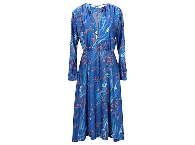 Everyday Balenciaga Robe Midi à Imprimé Sakura en Polyester Bleu  ref.1105947