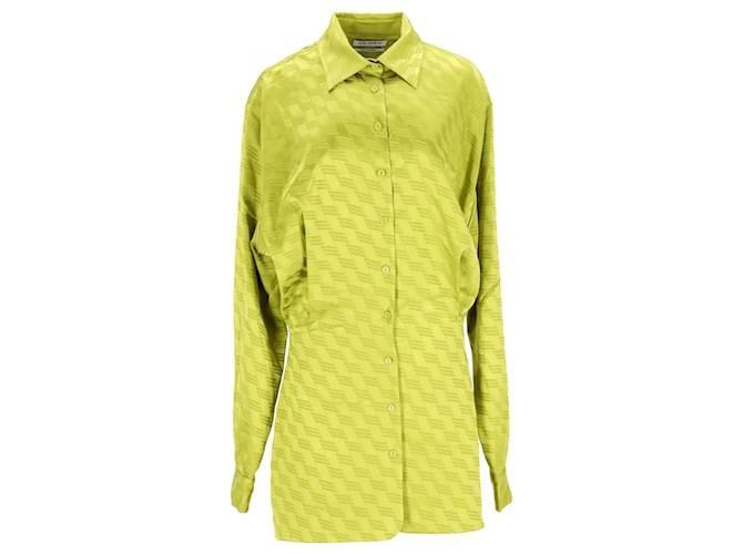 The Attico Mini-robe chemise en jacquard zigzag en satin vert  ref.1105967
