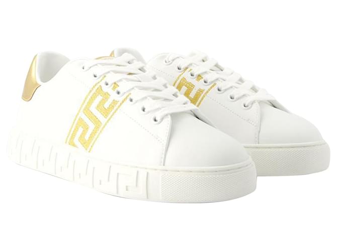 La Greca Sneakers - Versace - Embroidery - White/Gold Leather  ref.1106001