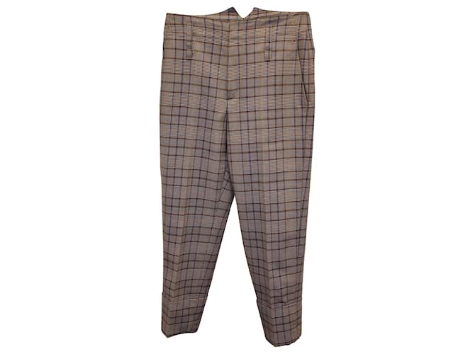 Pantaloni a quadri Brunello Cucinelli Wo con risvolto in lana vergine grigia Grigio  ref.1106005