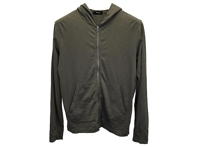 Theory Zipped Hoodie in Olive Cotton Green  ref.1106009