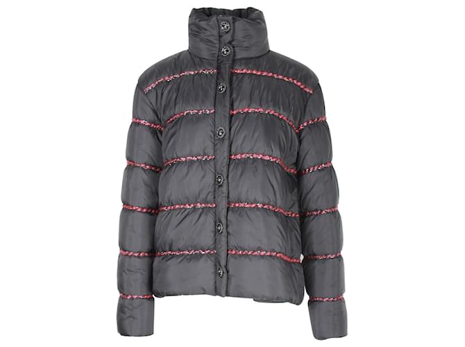 Chanel Trimmed Quilted Puffer Jacket in Black Polyamide Nylon  ref.1106048