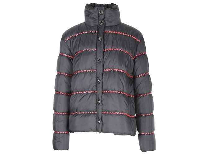 Chanel Trimmed Quilted Puffer Jacket in Black Polyamide