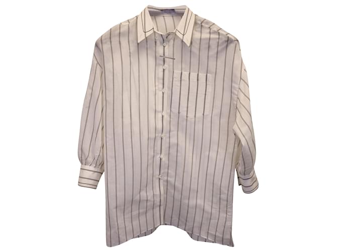 Brunello Cucinelli Long Sleeve Stripe Blouse in White Cotton  ref.1106054