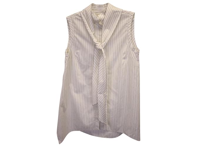Brunello Cucinelli Sleeveless Striped Tie-Neck Shirt in White Cotton  ref.1106057