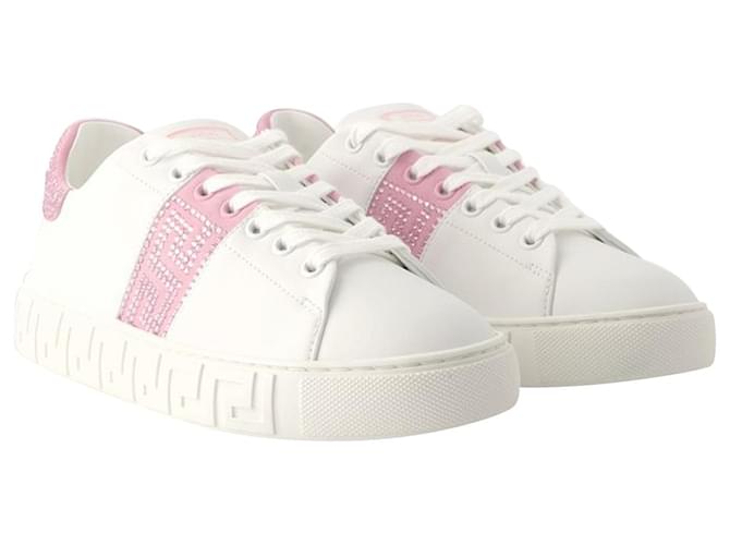 Baskets La Greca - Versace - Cuir - Blanc/pink Rose  ref.1106058