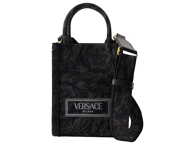 Borsa tote mini Athena - Versace - Cotone - Nera Nero  ref.1106059