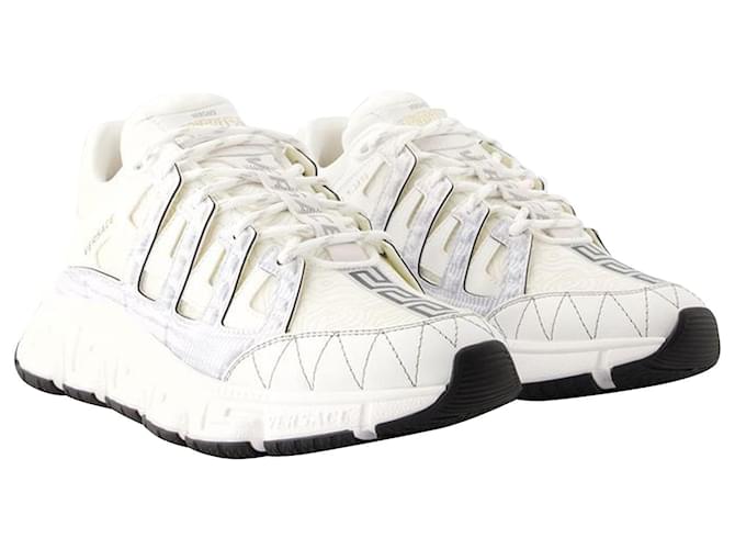 Trigreca Sneakers - Versace - Fabric - White Leather Pony-style calfskin  ref.1106060