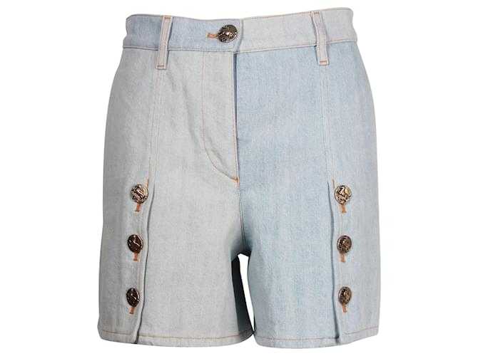 Pantalones cortos Chanel con bloques de color y detalle de botones en algodón azul claro  ref.1106088