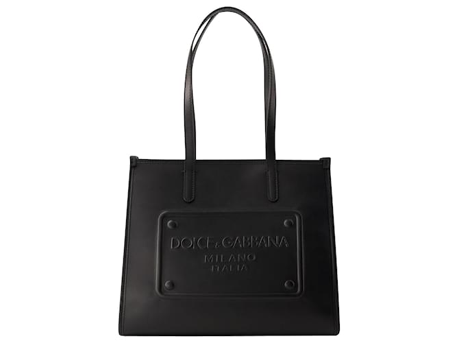 Dolce & Gabbana Borsa tote con placca in rilievo - Dolce&Gabbana - Pelle - Nera Nero  ref.1106091
