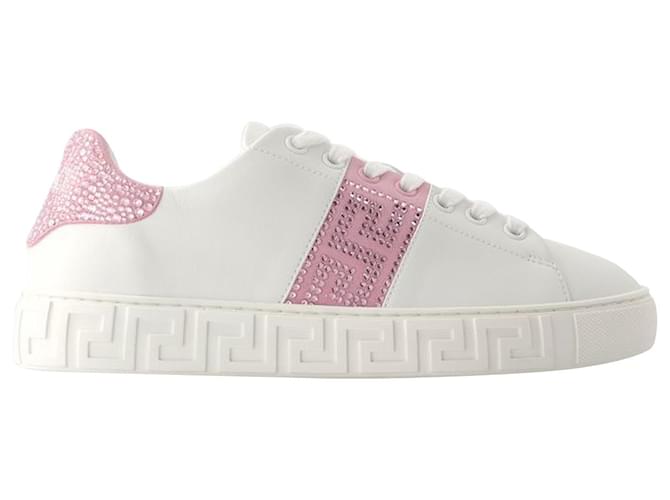 Baskets La Greca - Versace - Cuir - Blanc/pink Rose  ref.1106108