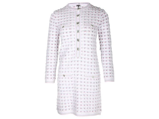 Strukturiertes Chanel-Strickkleid aus hellrosa Baumwolle