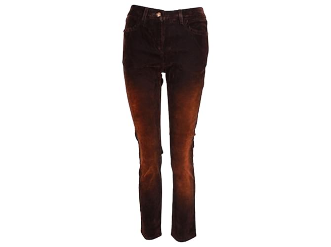 Pantalon Chanel Slim-Fit en velours côtelé dégradé en coton marron  ref.1106142