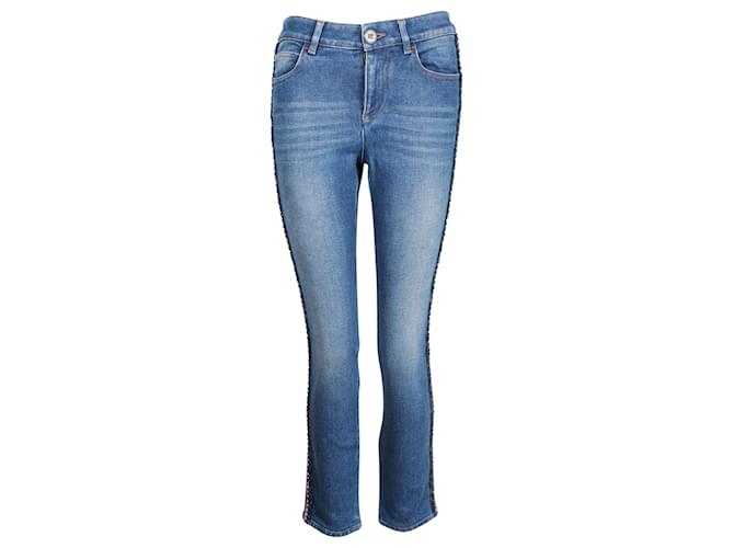 Chanel Slim-Fit Braided Side Stripe Denim Jeans in Blue Cotton  ref.1106143