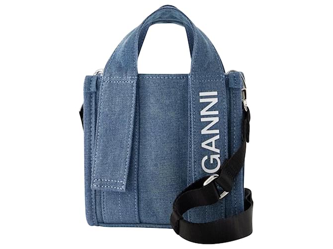 Mini-Einkaufstasche aus recyceltem Tech-Material – Ganni – Synthetik – Denim Blau Synthetisch  ref.1106162