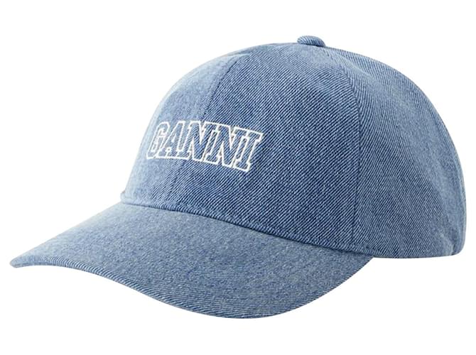 Logo-Cap – Ganni – Baumwolle – Denim Blau  ref.1106169