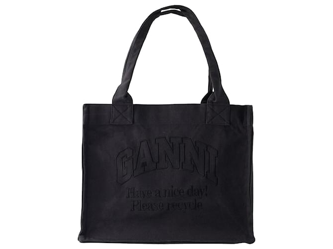 Large Easy Tote Bag - Ganni - Cotton - Black  ref.1106170