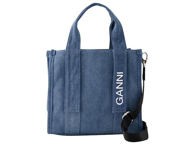 Small Recycled Tech Shopper Bag - Ganni - Synthetic - Denim Blue  ref.1106174