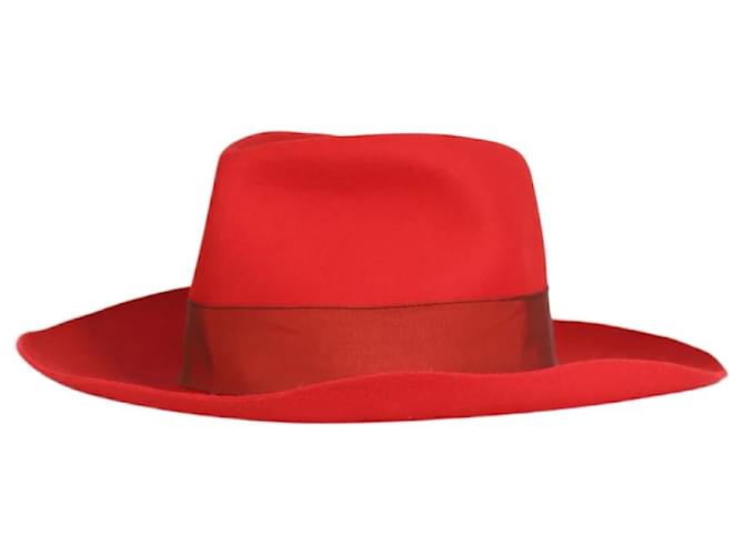 Borsalino Red felt Fedora - size EU 58  ref.1106230