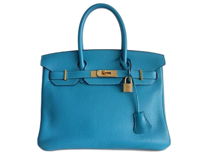 Hermès HERMES BIRKIN BAG 30 turquoise Blue Leather  ref.1106250