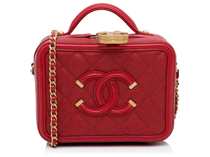 Chanel Red Small Caviar CC Filigree Vanity Bag Leather  ref.1106261