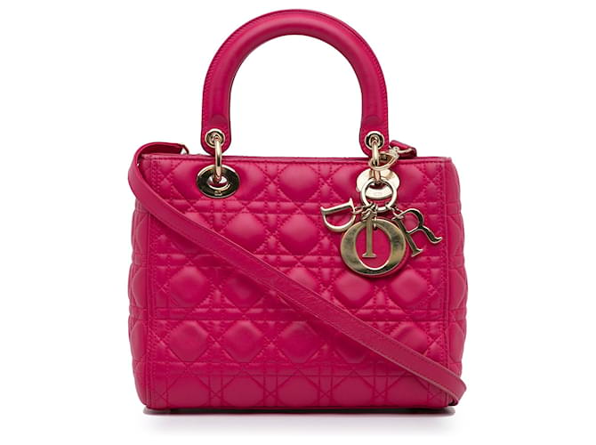 Dior Cannage em pele de cordeiro rosa médio Lady Dior Couro  ref.1106339