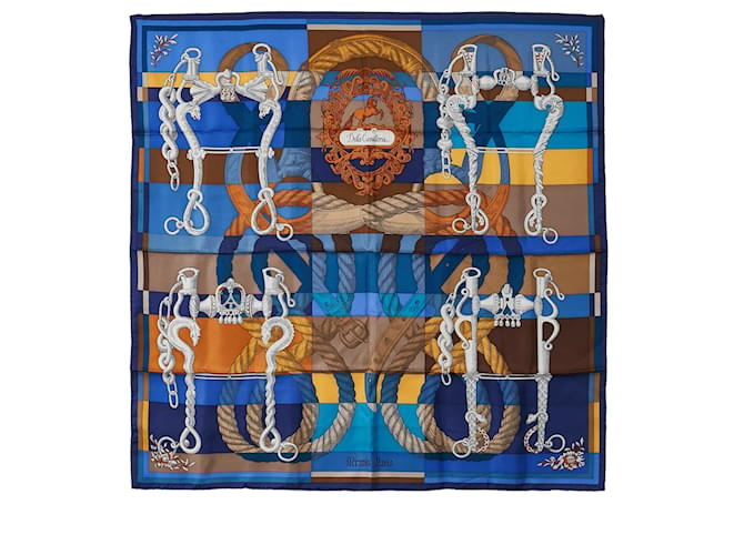 Hermès Foulard en soie Hermes Della Cavalleria bleu Tissu  ref.1106348