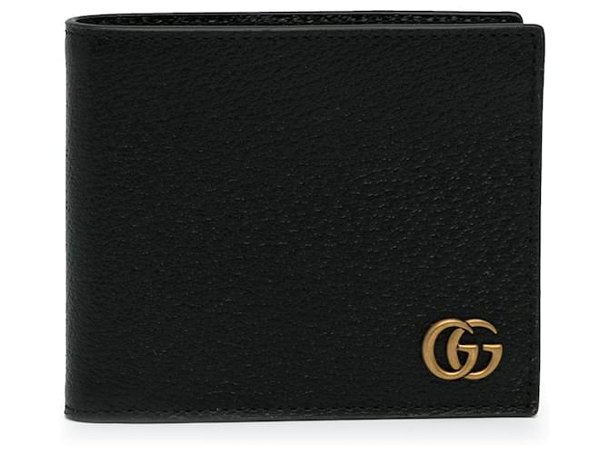 Petit portefeuille en cuir noir GG Marmont Gucci Veau façon poulain  ref.1106372