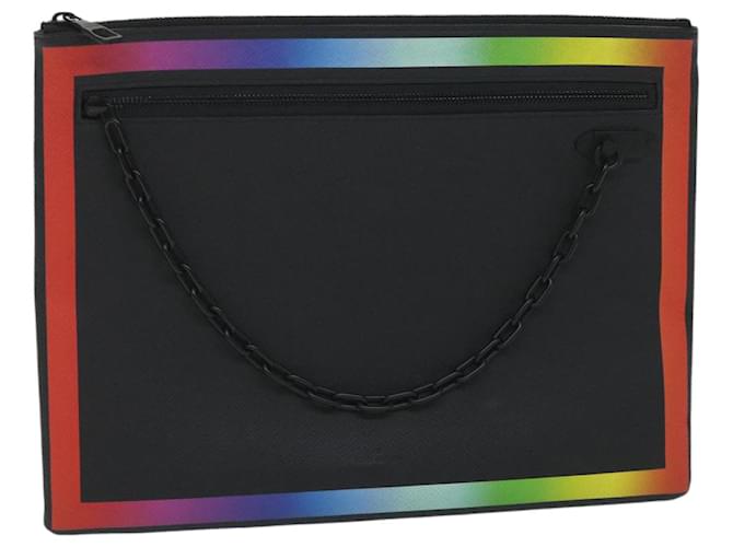 LOUIS VUITTON Taiga Rainbow Chain Pochette A4 Bag Black M30347 LV Auth 56795a Leather  ref.1106437