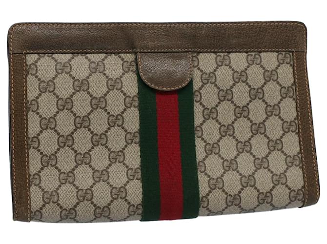 GUCCI GG Supreme Web Sherry Line Clutch Bag Beige Red 67 014 2125 Auth ep2008  ref.1106438