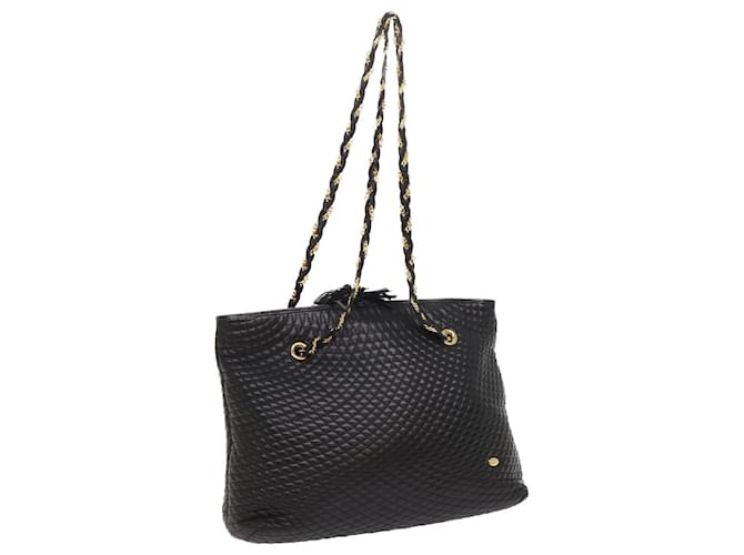 BALLY Quilted Chain Shoulder Bag Leather Black Auth yk8881  ref.1106462