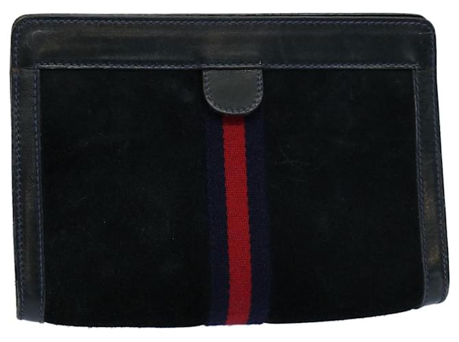 GUCCI Sherry Line Clutch Bag Suede Black Red Navy 37 014 2126 Auth bs9200 Navy blue  ref.1106518
