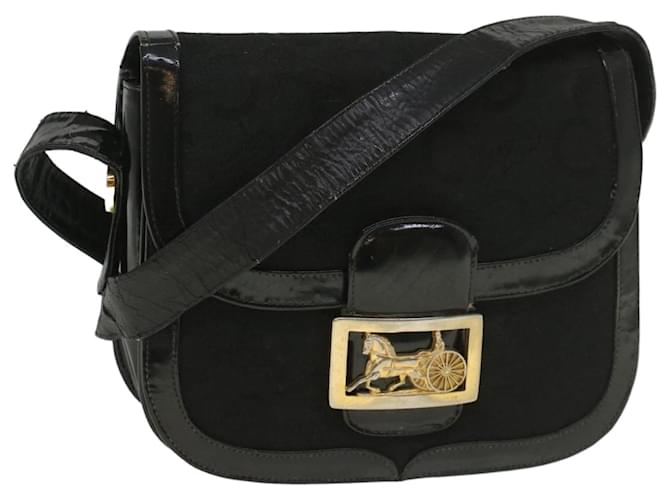 Céline CELINE C Macadam Canvas Horse Carriage Shoulder Bag Black Auth bs8998 Cloth  ref.1106540