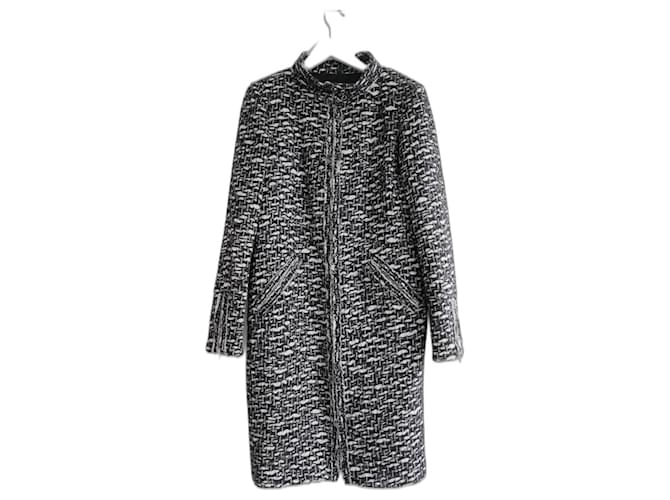 CHANEL Fall 2010 Black & White Loose Weave Tweed Coat Wool  ref.1106568