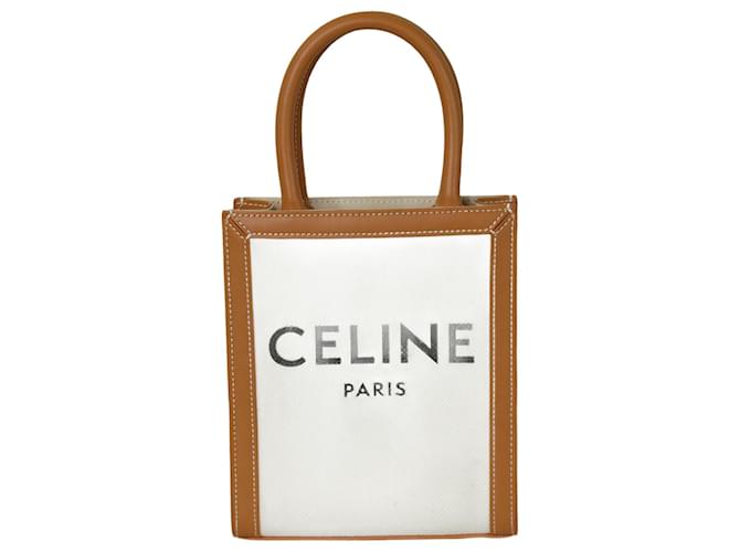 Céline Cremefarbene Mini-Vertikalhandtasche von Cabas Roh Leinwand  ref.1106602