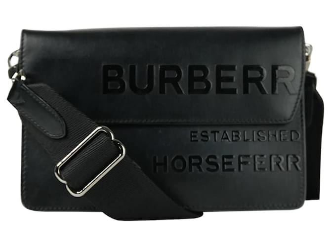 Burberry Bolsa tiracolo Horseferry preta de couro Preto  ref.1106606
