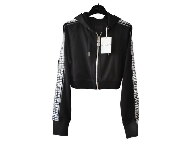 ETIQUETA DE CAMISOLA CURTA GIVENCHY 4G CHITO PRETO COM CAPUZ E ZIP.