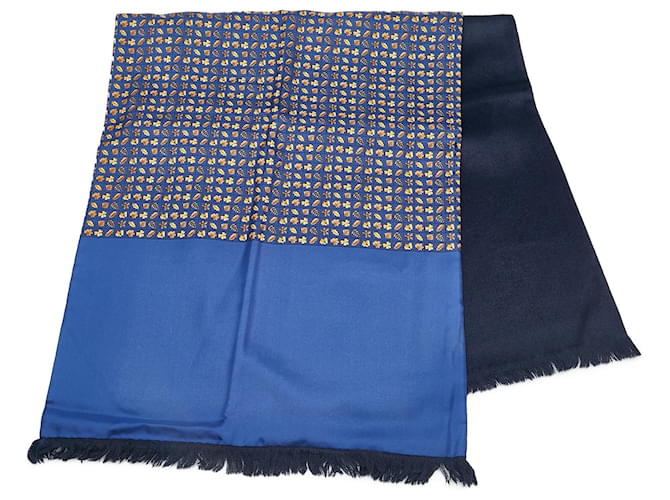 Hermès Lenço de seda Hermes Blue Stole Angore Azul Pano  ref.1106660