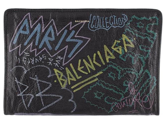 Balenciaga Black Graffiti Bazar Clutch Bag Leather  ref.1106724