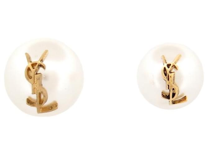 Yves Saint Laurent NEUF BOUCLES D'OREILLES SAINT LAURENT 691563 CASSANDRE PERLES DORE EARRING Métal Doré  ref.1106810