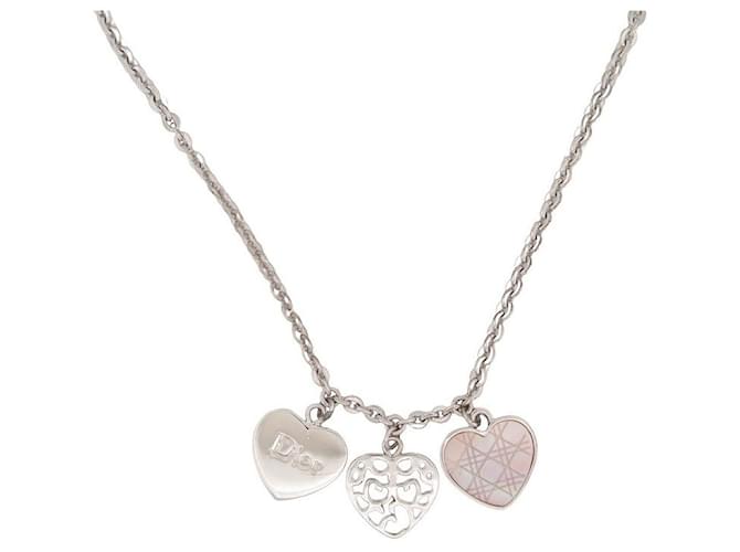 CHRISTIAN DIOR NECKLACE WITH HEART PENDANTS 40-46 METAL SILVER STEEL NECKLACE Silvery  ref.1106833