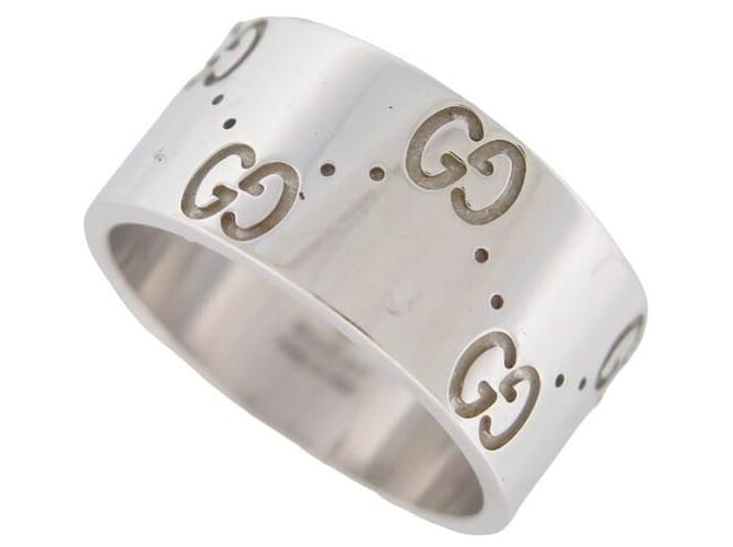 GUCCI ICON GG MONOGRAM RING IN WHITE GOLD 18k Size 52 + GOLD RING BOX Silvery  ref.1106847