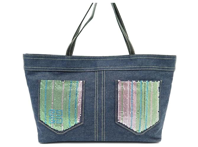 SAC A MAIN GIVENCHY CABAS DENIM ET SEQUINS BLEU POCHE TOILE BLUE TOTE BAG Jean  ref.1106859